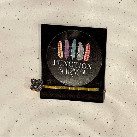 NEW Function & Fringe Silver/Gray and Gold Druzy Bobby Pin Style Hair Barrette - Picture 3 of 3